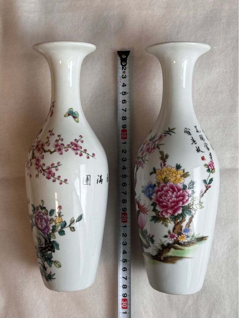 磁器 粉彩工芸 伝統的な中国のセラミック花瓶 ペア