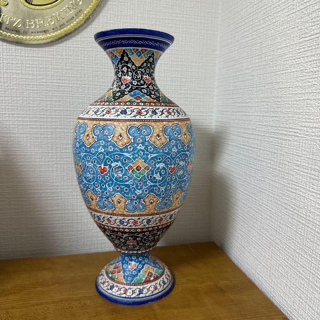 イラン製 ミナカリ 七宝焼 銅製 花瓶 ビンテージ 1970年代 高さ30cm