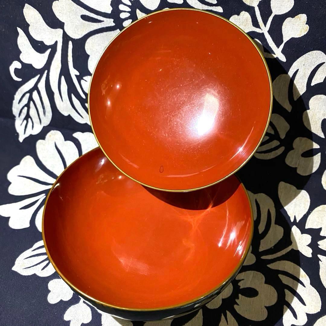 時代物骨董　大正以前　青漆吸物椀　天然木本漆　松柄金蒔絵　緑に内朱　懐石椀　五客