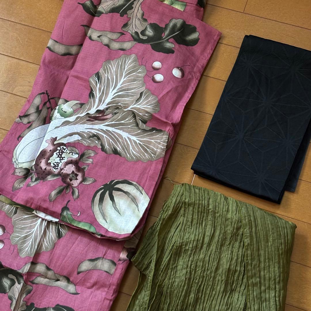 浴衣 [KIMONOMACHI 浅蘇芳色 野菜] ・帯・兵児帯3点セット