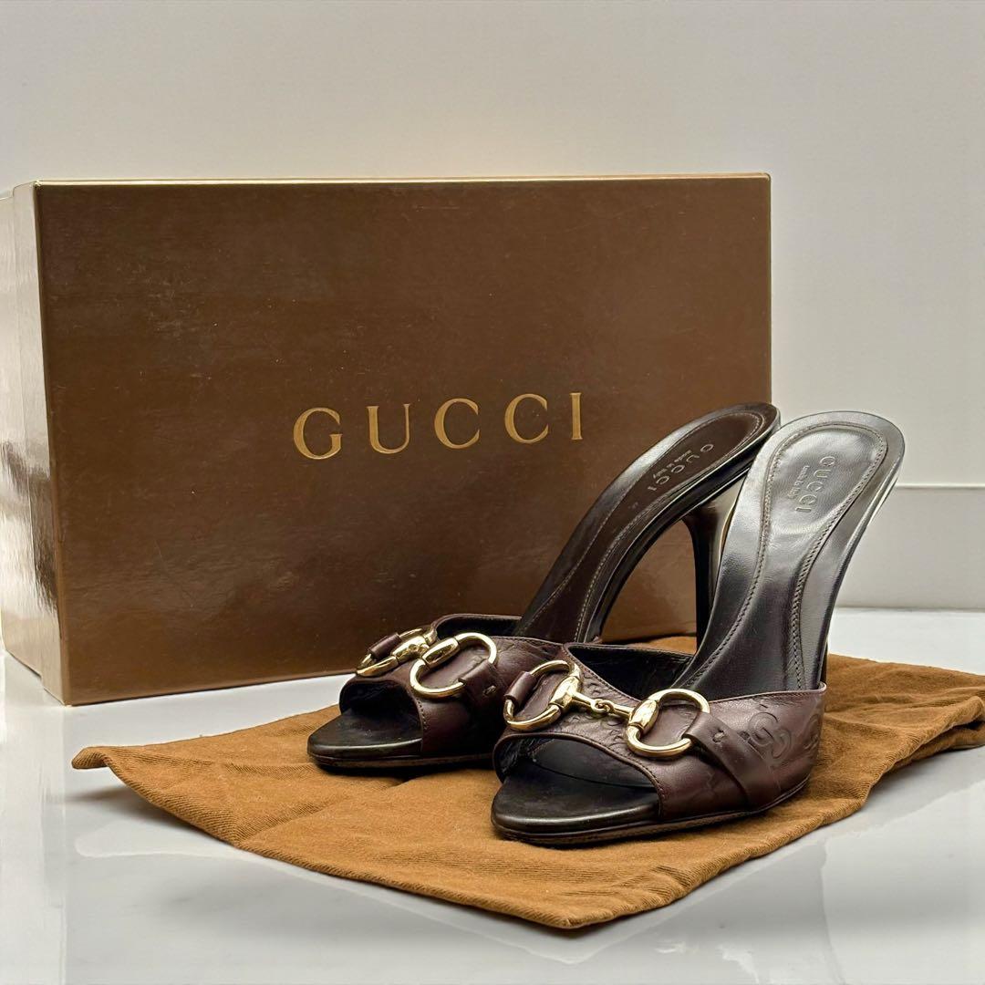 GUCCI グッチ シマ ホースビット サンダル ハイヒール レザー ブラウン