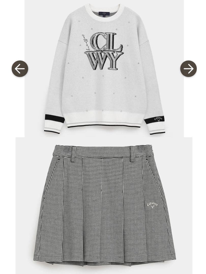 キャロウェイ コーデ セット 千鳥柄 ストーン ニット トップス スカート S