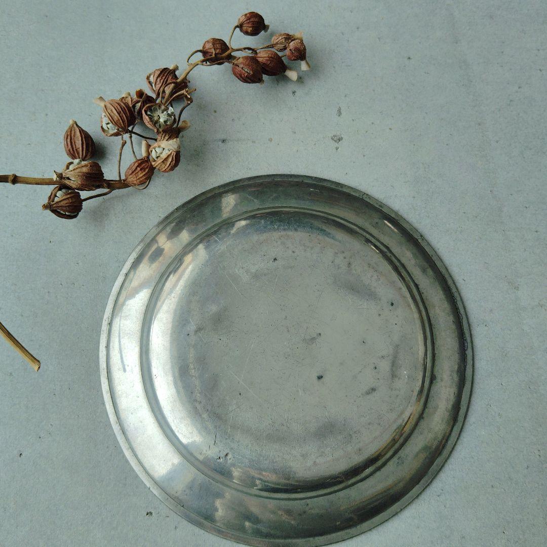 ピューター　エタンプレート　フランス　アンティーク　丸皿