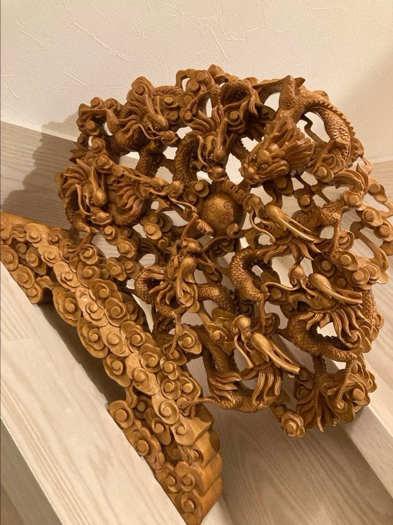 木彫り　一刀彫　9龍　一級品　骨董品
