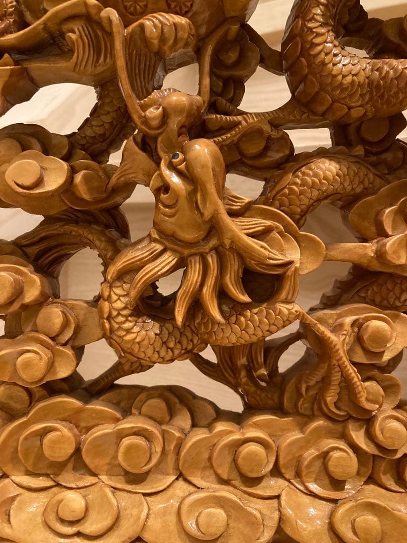 木彫り　一刀彫　9龍　一級品　骨董品