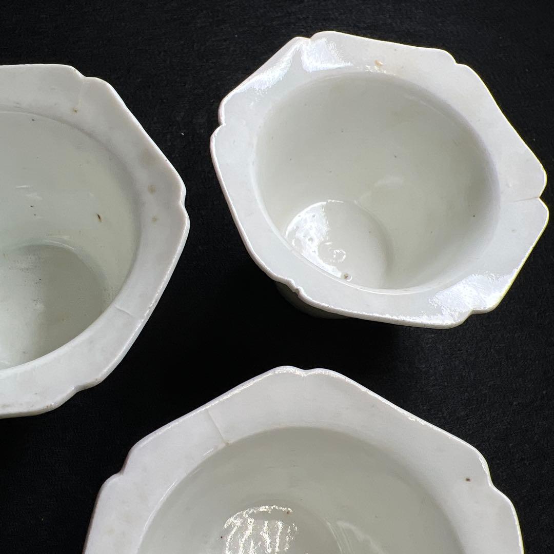 江戸初期~中期　柿右衛門白磁輪花猪口8客　状態良　木箱付　東Y8-0114☆2F