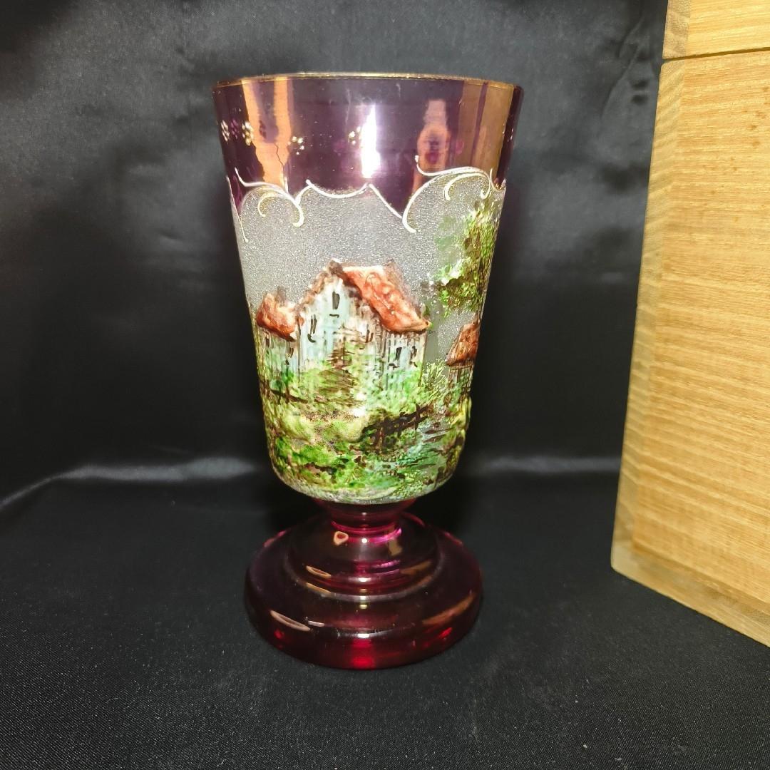 フランスガラス工芸品 手作り金赤グラス 西洋アンティーク