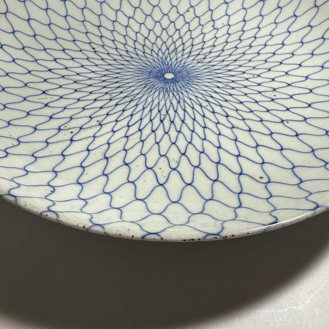 ◆名品 古伊万里 染付 網目文中皿大皿2枚組 江戸時代中期◆