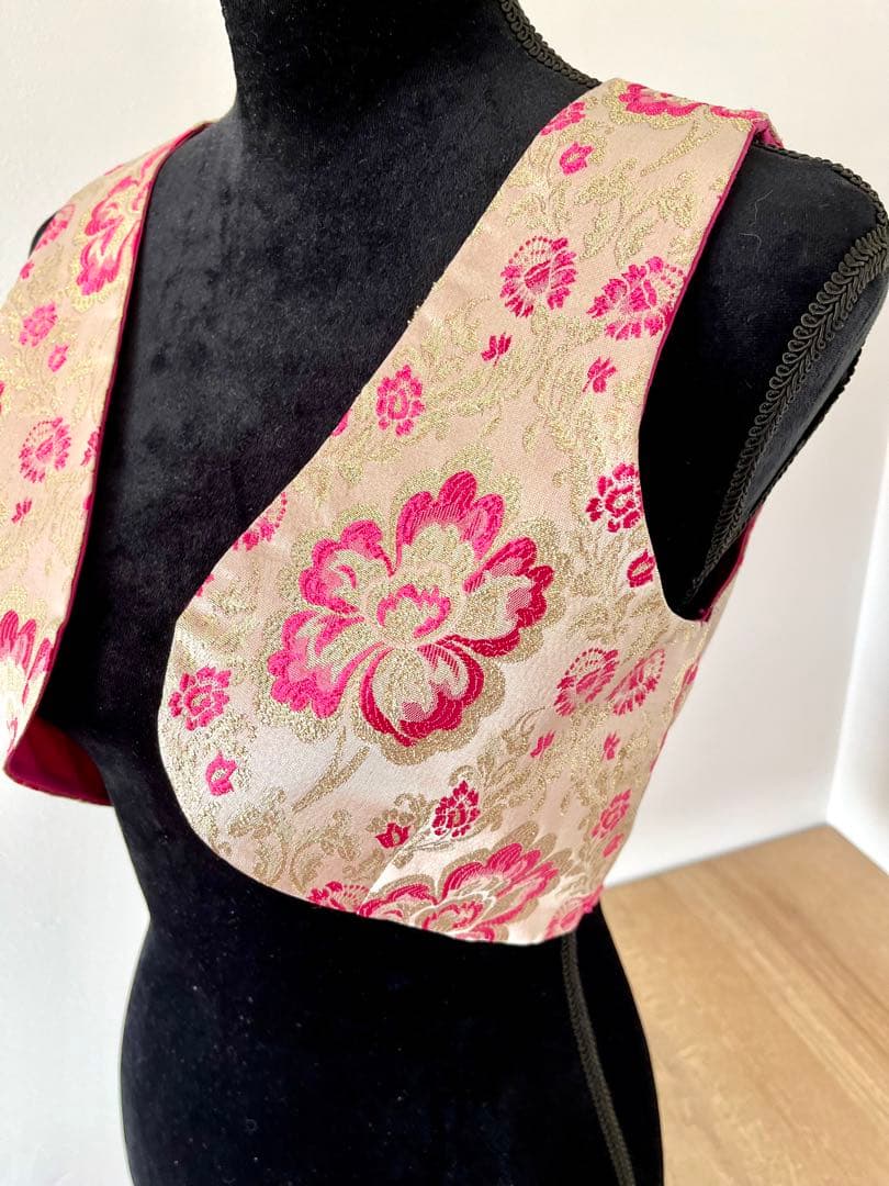 フラメンコ ゴールドxブーゲンビリアブロケード生地　チャレコ スペイン製