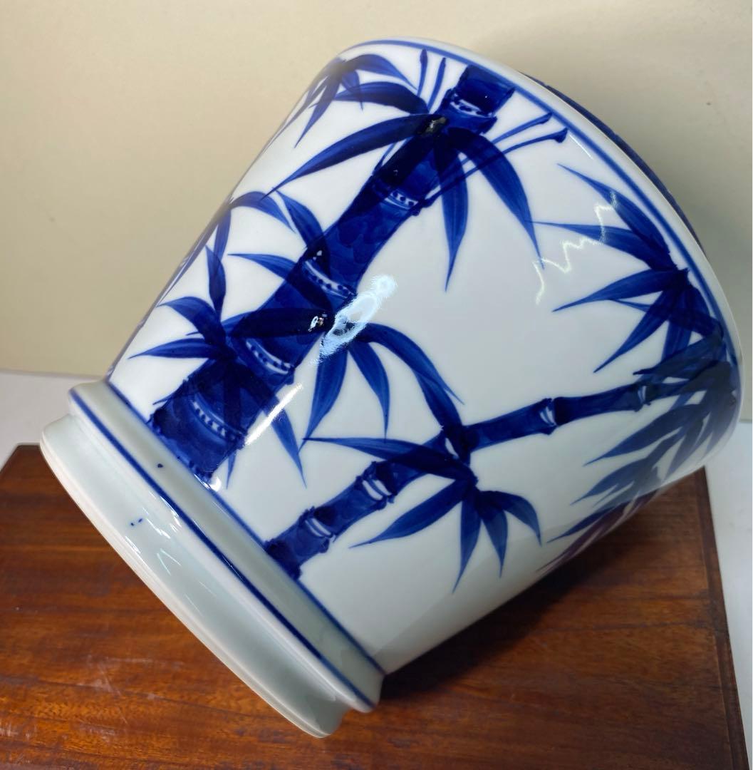 【茶道具】平安紫翠造　染付末広竹水指（共箱）