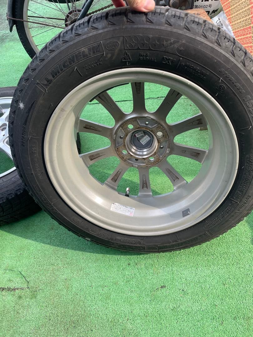 14インチ シルバー 5スポークホイールセット スタッドレス 155/65R14