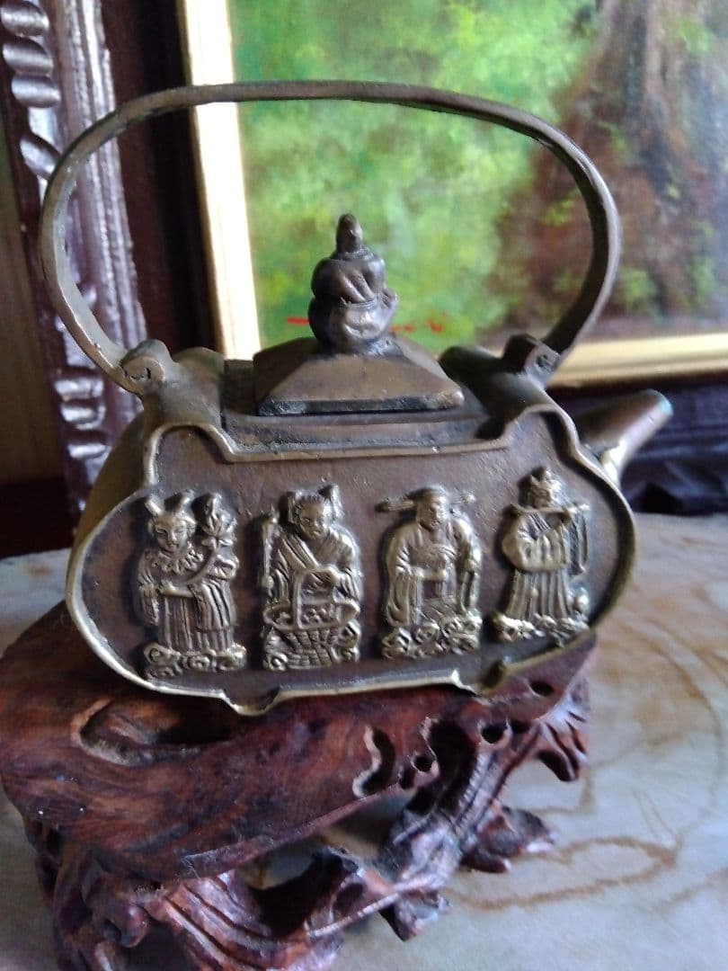 ヴィンテージ、中国、ブロンズ製ティーポット 、サーカ