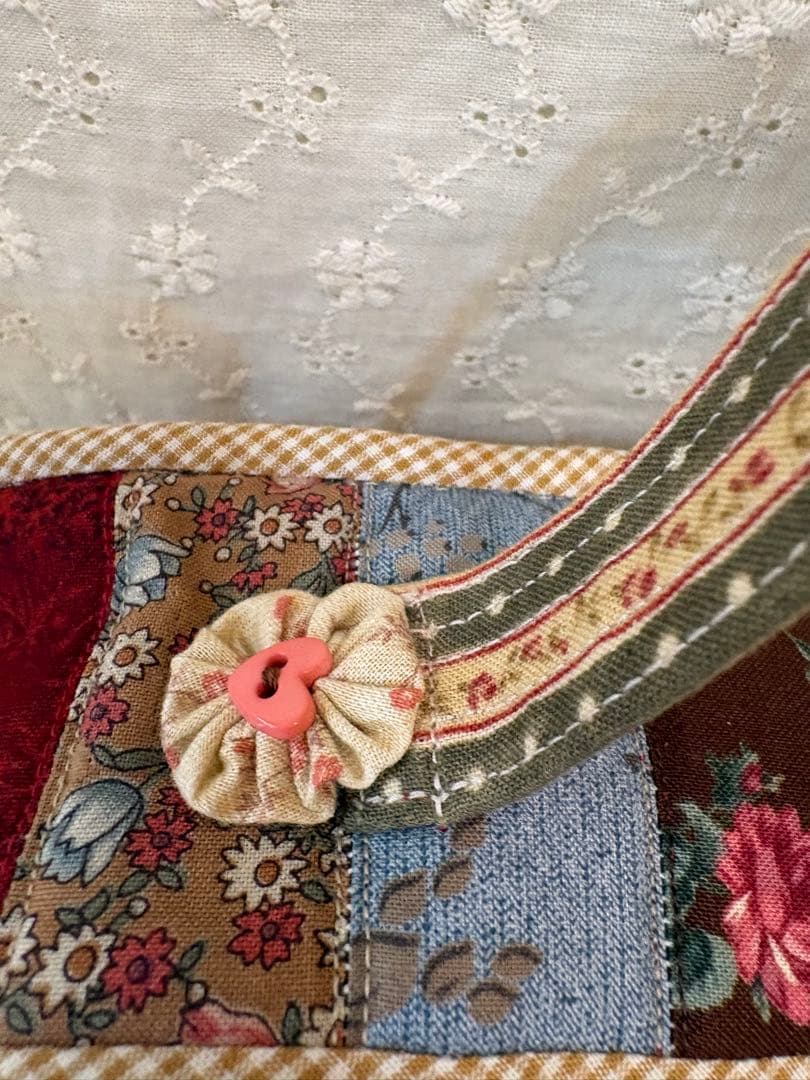 ♡ハンドメイド♡1点限り‼️ スーちゃんカントリーパッチワークBIGバニティポーチ