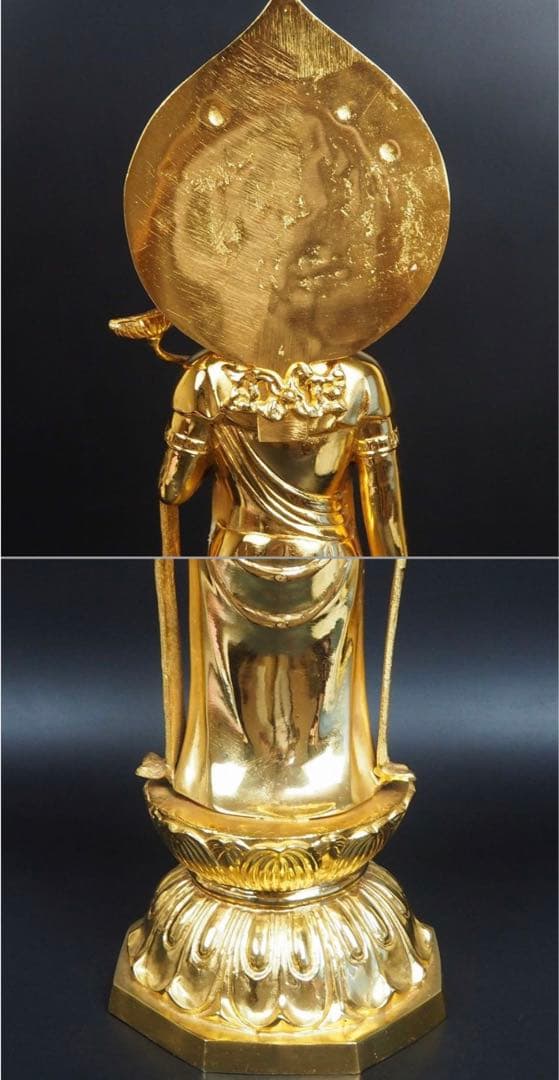 送料無料　銅製金仕上げ大型聖観音菩薩立像　高さ62ｃｍ