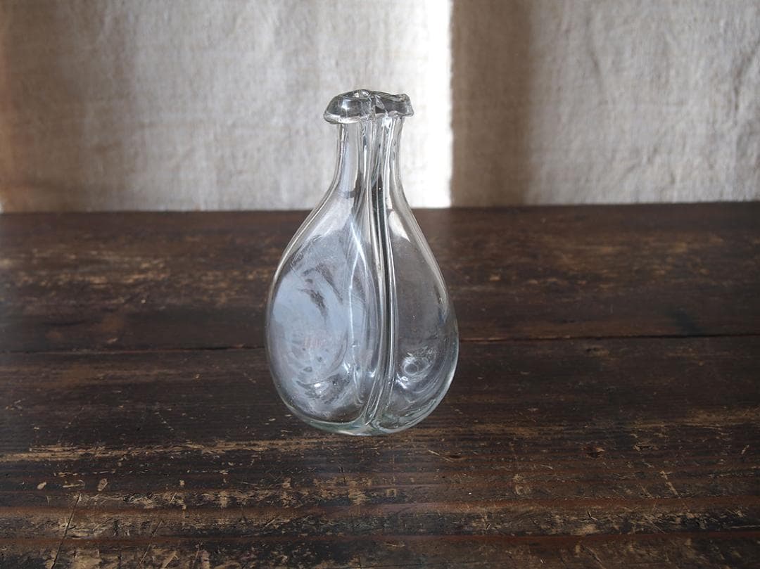 吹きガラスの２輪挿し ゆらゆらガラス ガラスボトル 古道具 硝子/K413