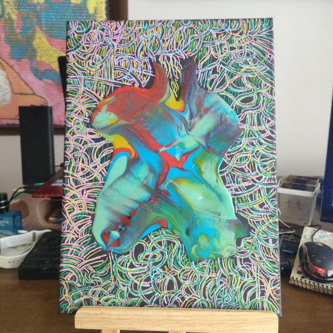 光の羽ばたき。多色抽象アクリル画