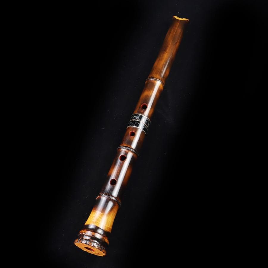 Y3273-2 琴古流 尺八 隆風銘 銀三線 螺鈿細工 全長51.5㎝ 竹製