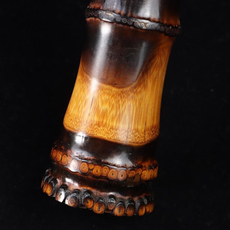 Y3273-2 琴古流 尺八 隆風銘 銀三線 螺鈿細工 全長51.5㎝ 竹製