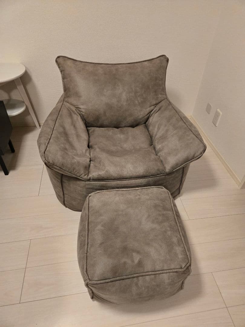 ソファ　1人掛け　レザービーズクッション　グレー