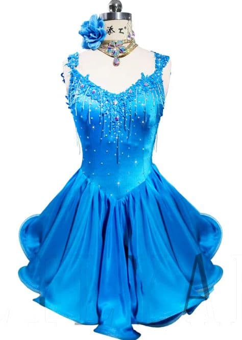 新作 社交ダンス衣装　ラテンワンピースドレス　フレア　オーダーメイド