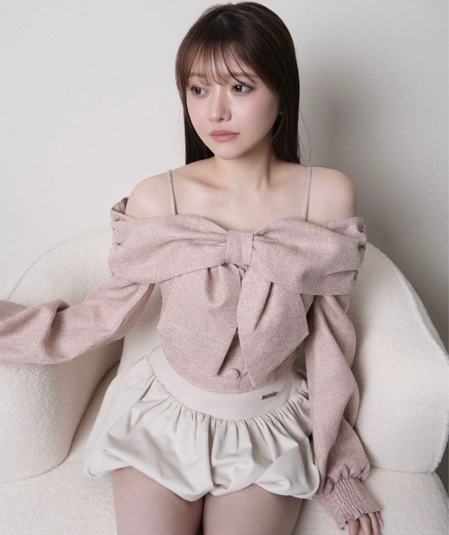 LIP SERVICE リボンオフショルロングスリーブトップス ピンク