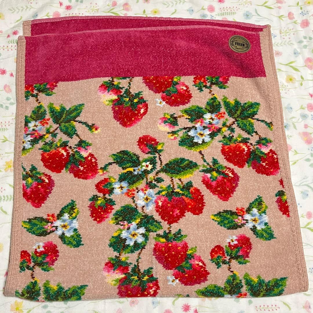新品 フェイラー ストロベリーフィールド ゲストタオルハンドタオルピンクベージュ