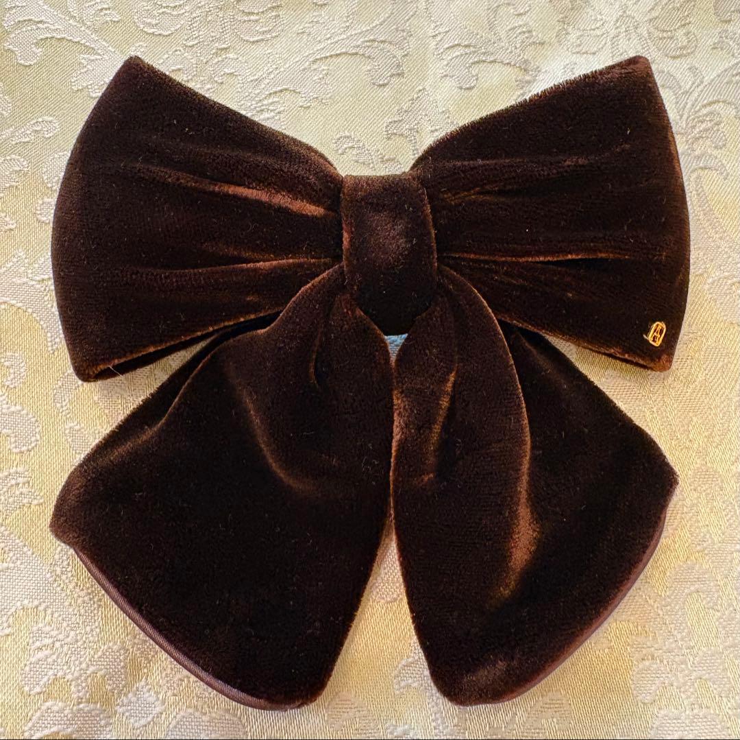 ✨美品✨アレクサンドルドゥパリ ベロア リボン バレッタ ブラウン 9cm