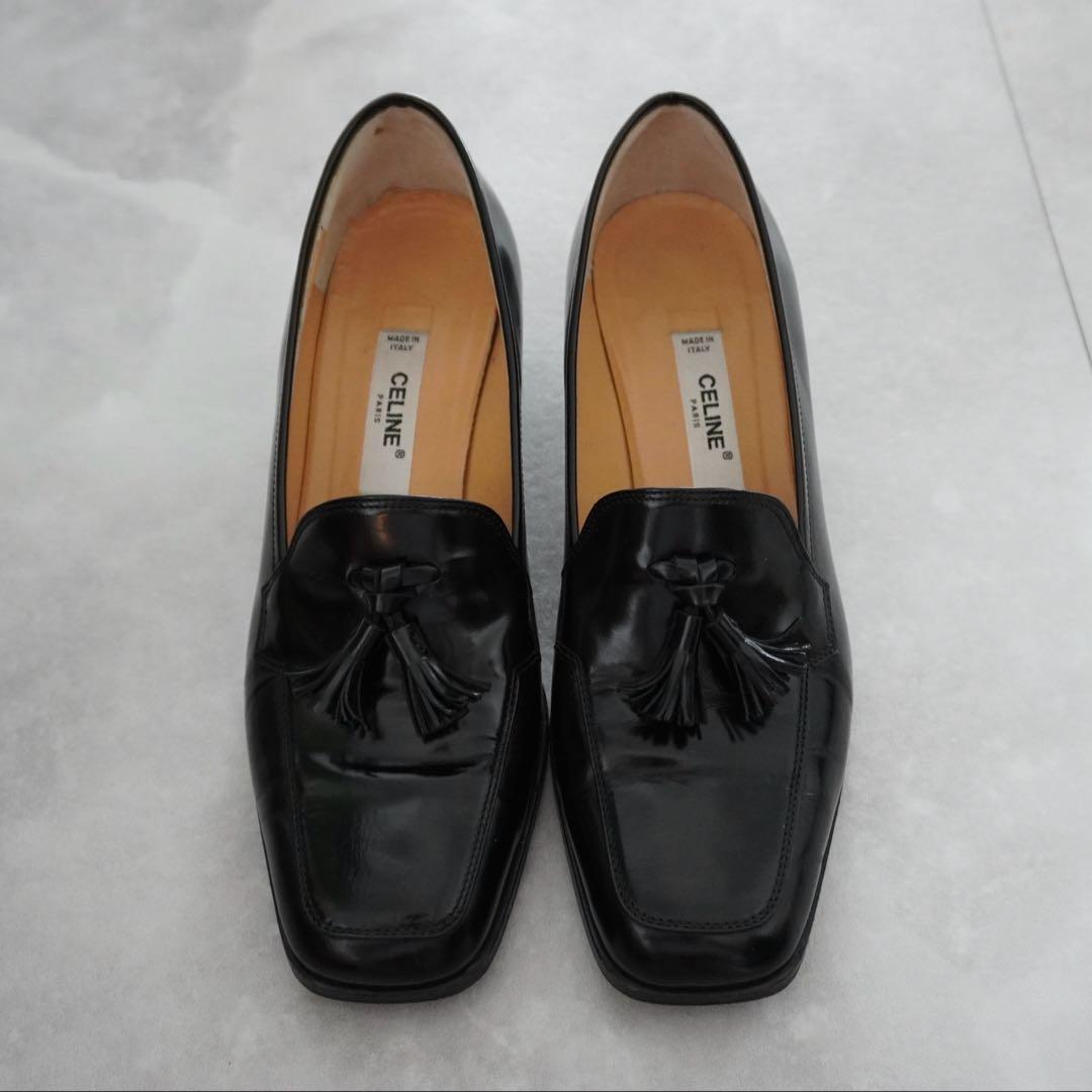 Celine 黒 タッセル付きローファー 中ヒール　36.5 23-23.5cm