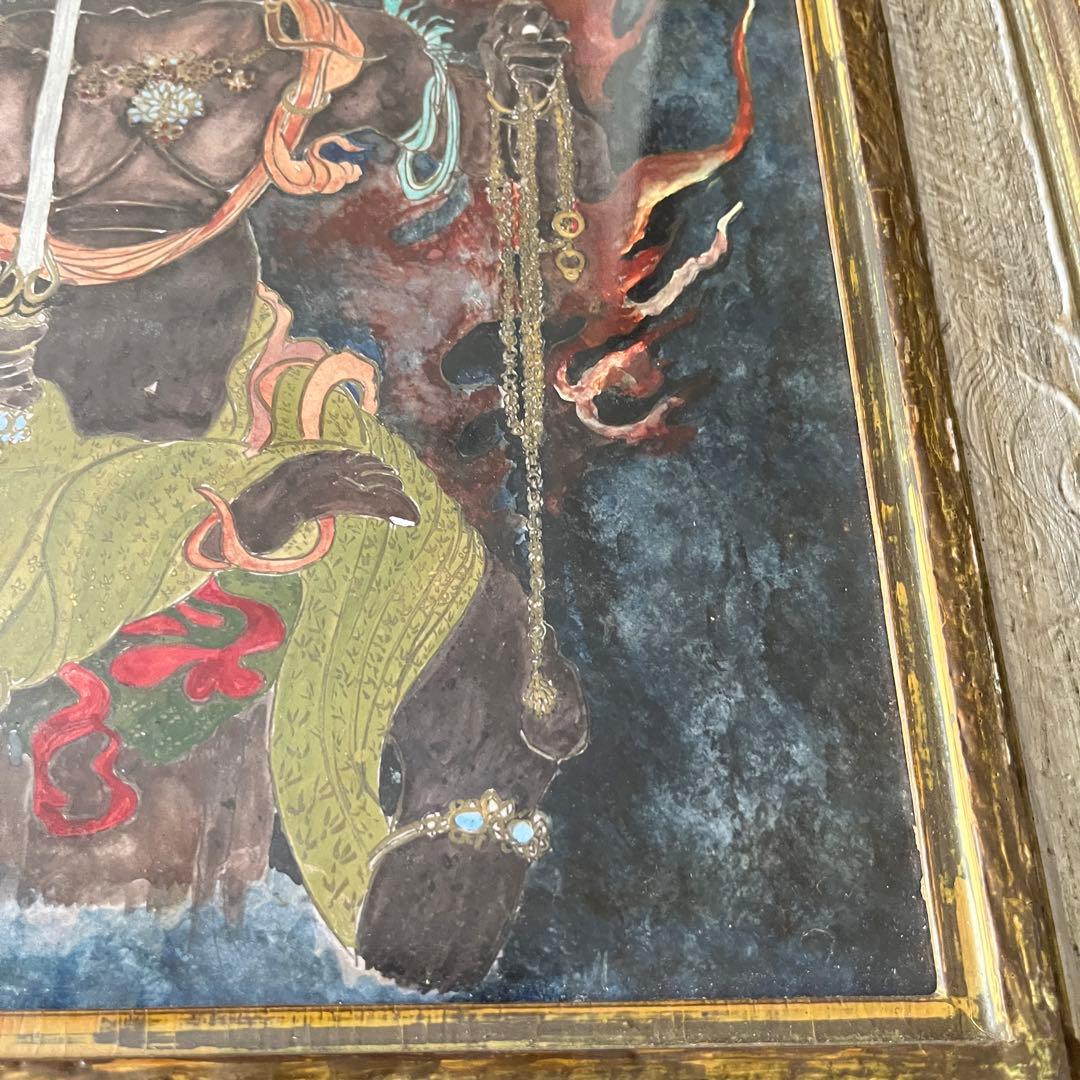 仏画 不動明王 額装 肉筆 彩色 古画 仏教美術 E