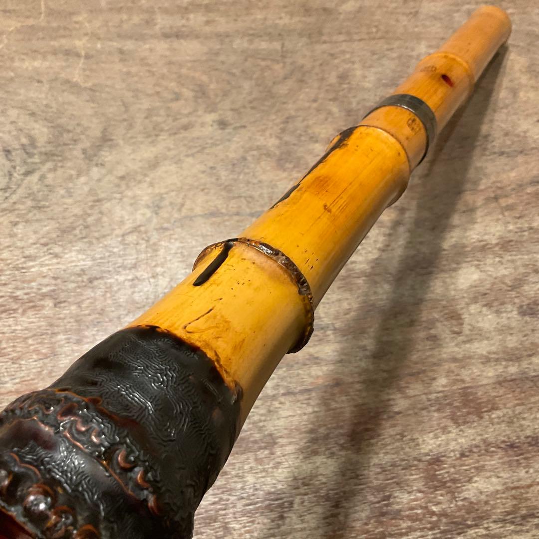 尺八 円山銘 楠華銘 銀継 歌口銀巻き 1尺9寸管 竹製 キャップ