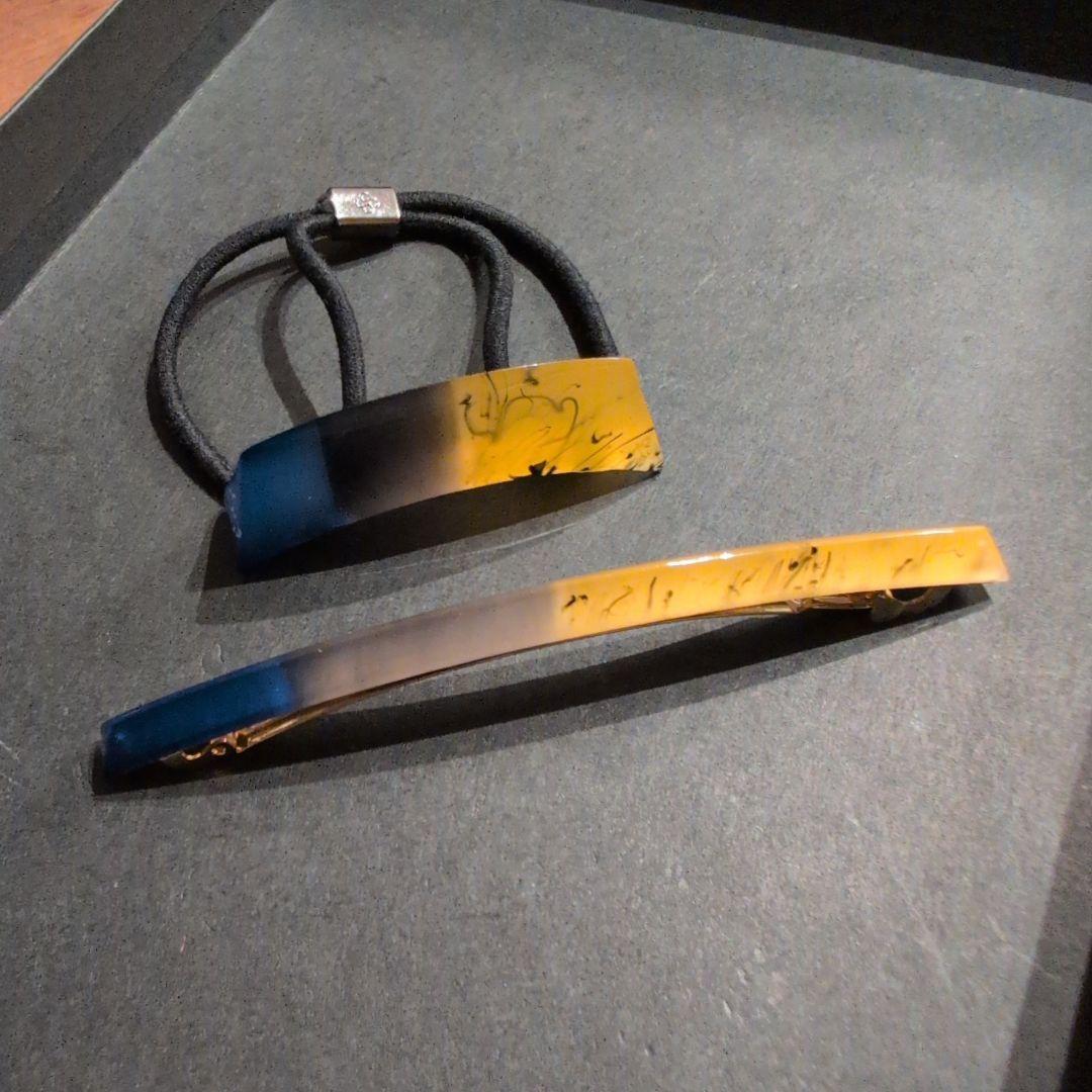 セット）コレットマルーフ　アクリルバレッタ＆ポニー　イエロー・グレー・ネイビー