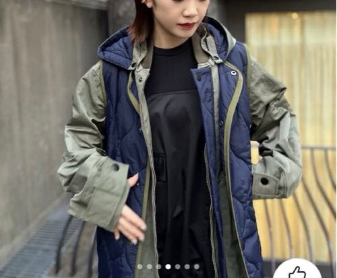 美品★ キルティングベストレイヤードコート