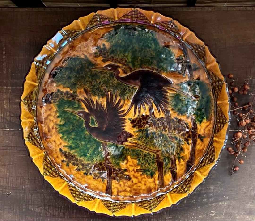 古美術　九谷焼　大皿　縁起物　鳥　希少　蔵出し　お正月　青手