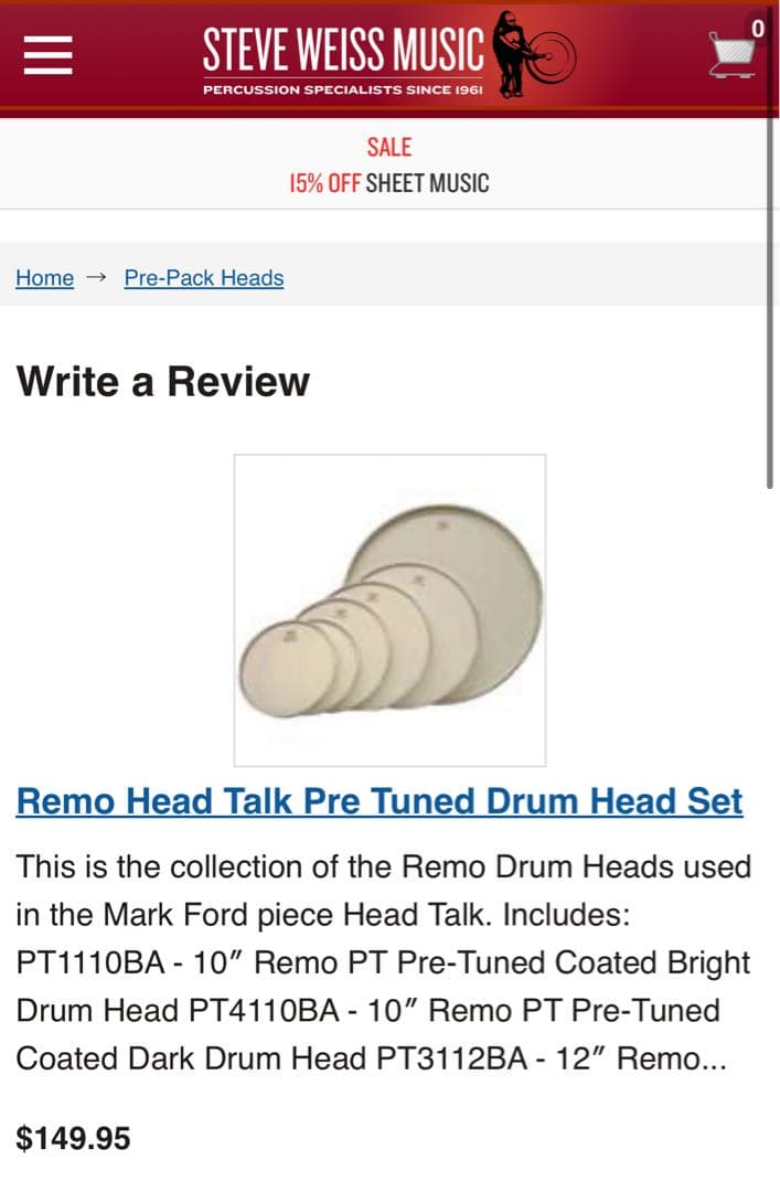 [入手困難]REMO pretuned head drum head set