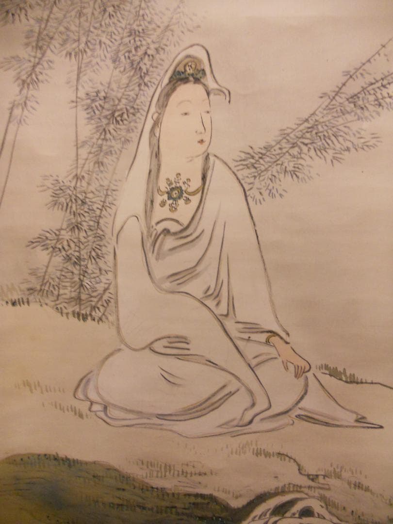 掛け軸 高森砕巌 『 竹林観音図 』 絹本 希少 軸装 茶道具 掛軸 美品 です