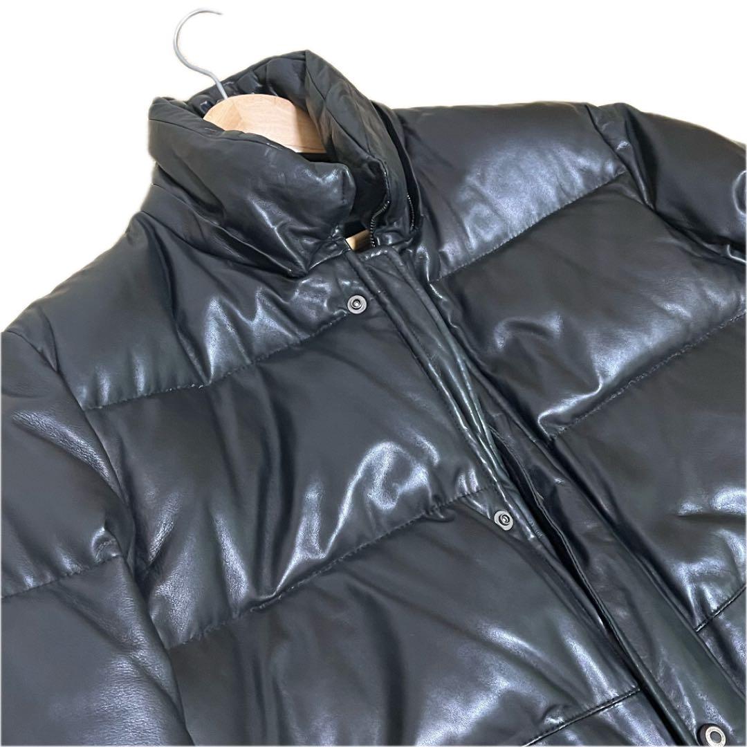 ✨希少✨BALMAIN ラムレザー ダウンジャケット 肉厚 高級 光沢 黒 L