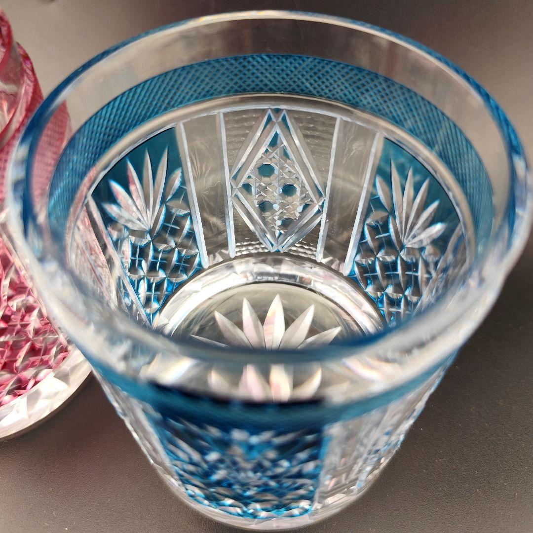 【極希少】復刻薩摩切子 第一人者 阪本光男 作 ペアロックグラス 刻印あり