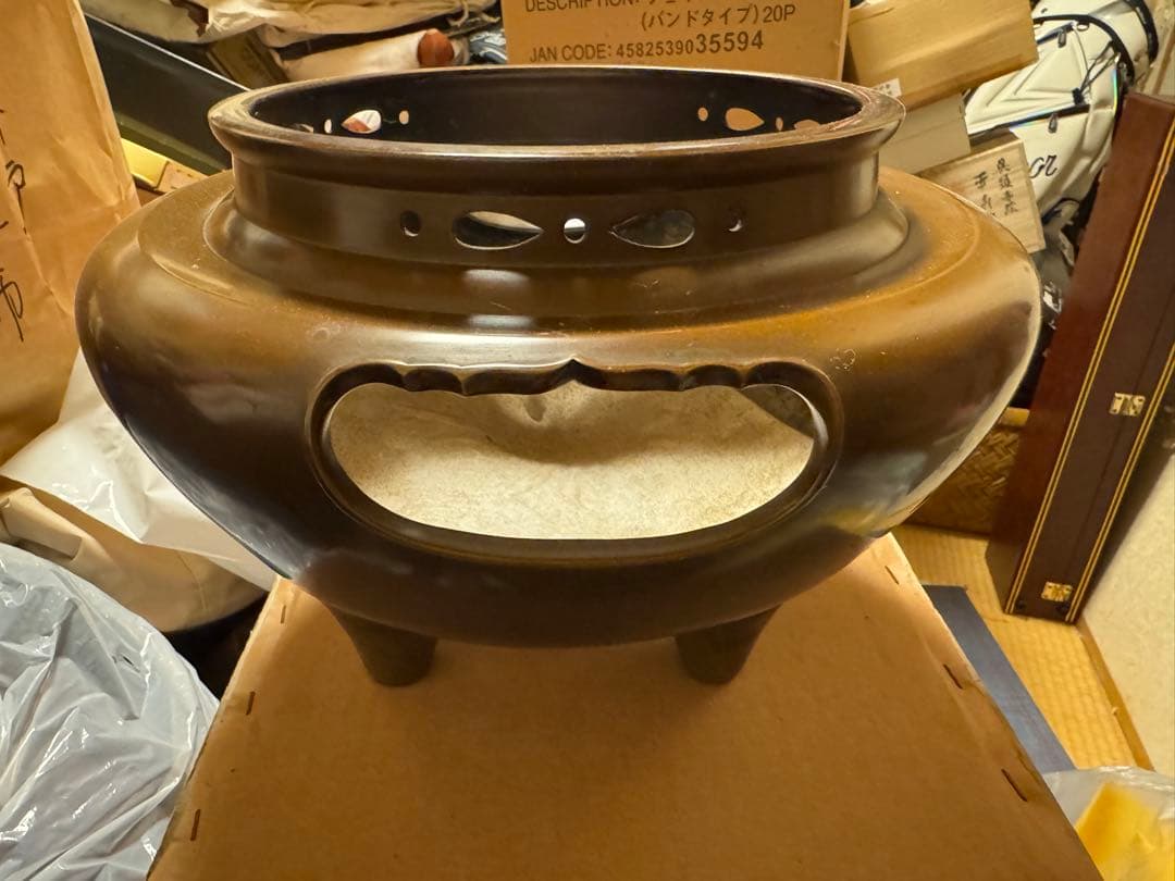 唐銅 切合朝鮮風炉 真形釜添 畠春斎 一ノ瀬宗辰 共箱