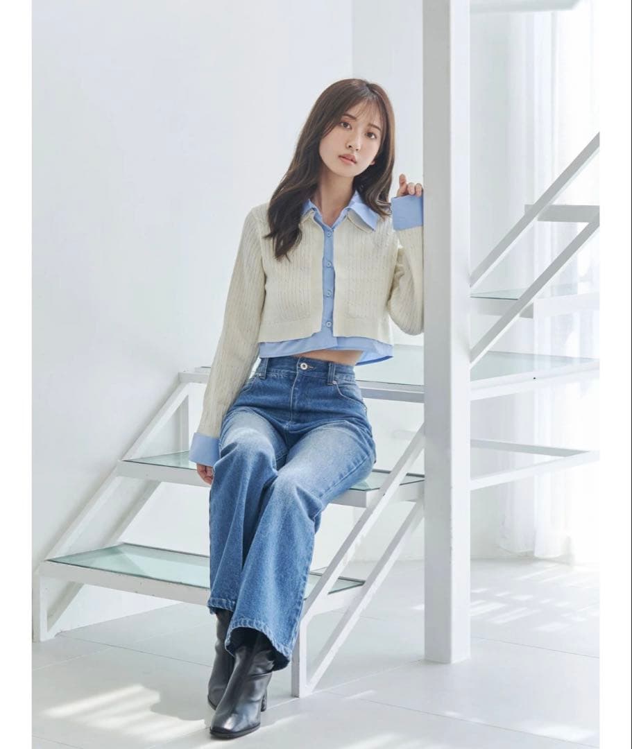 MERCURYDUO POLO別注シャツレイヤード風ケーブルカーディガン