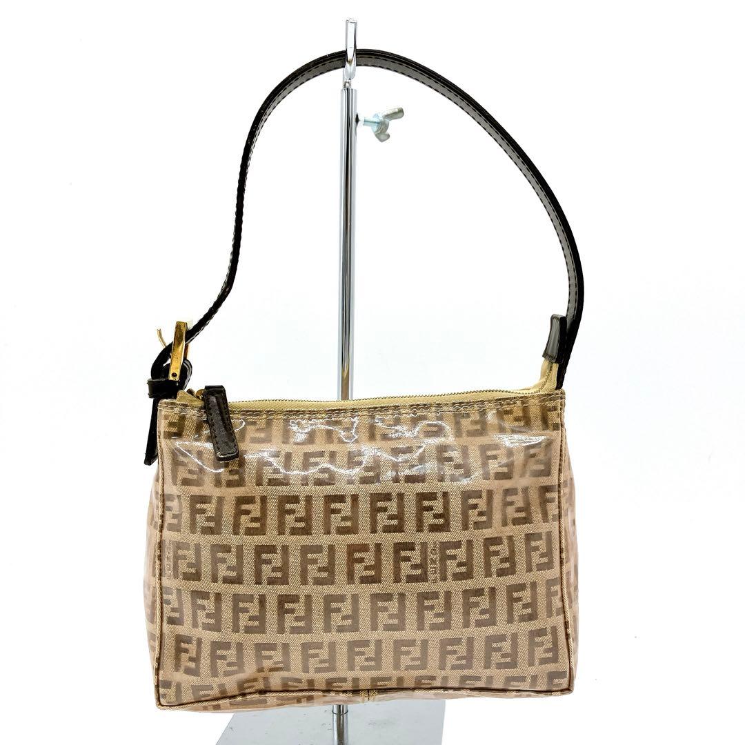 【FENDI】ハンドバッグ　ズッカ柄　ブラウン　エナメル　トップハンドル.