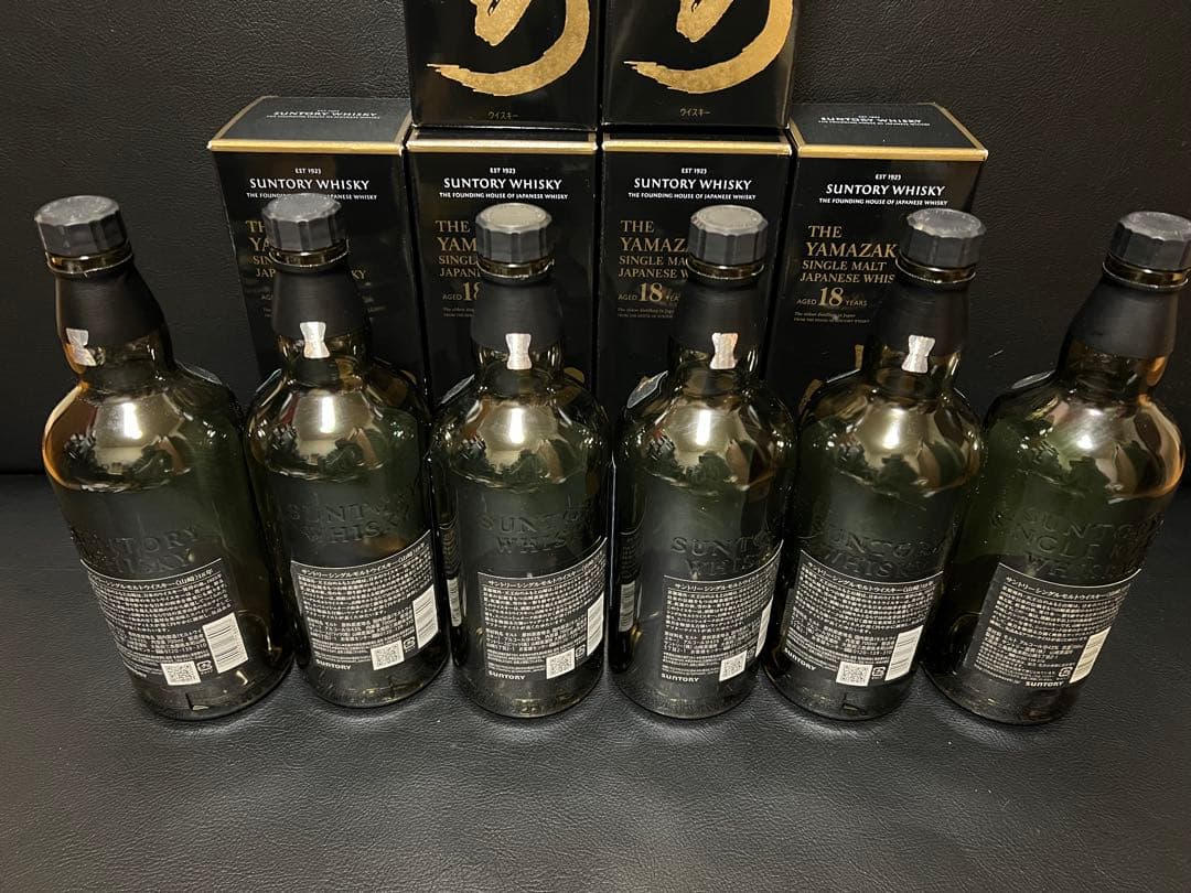 山崎 18年ウイスキー 空瓶・空箱6本セットおまけ一本