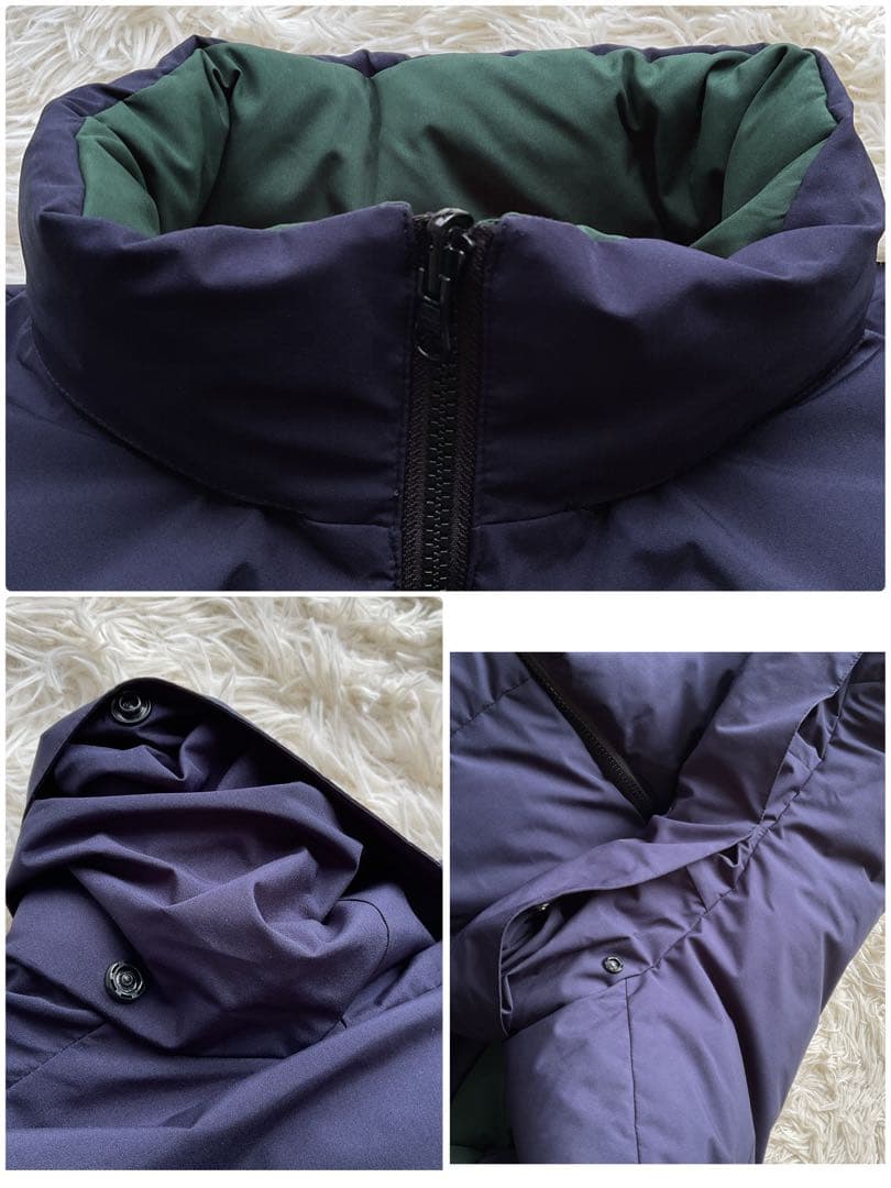 美品✨FTC 700FP ダウンジャケット　ボーダー柄　リバーシブル　L 紺×緑