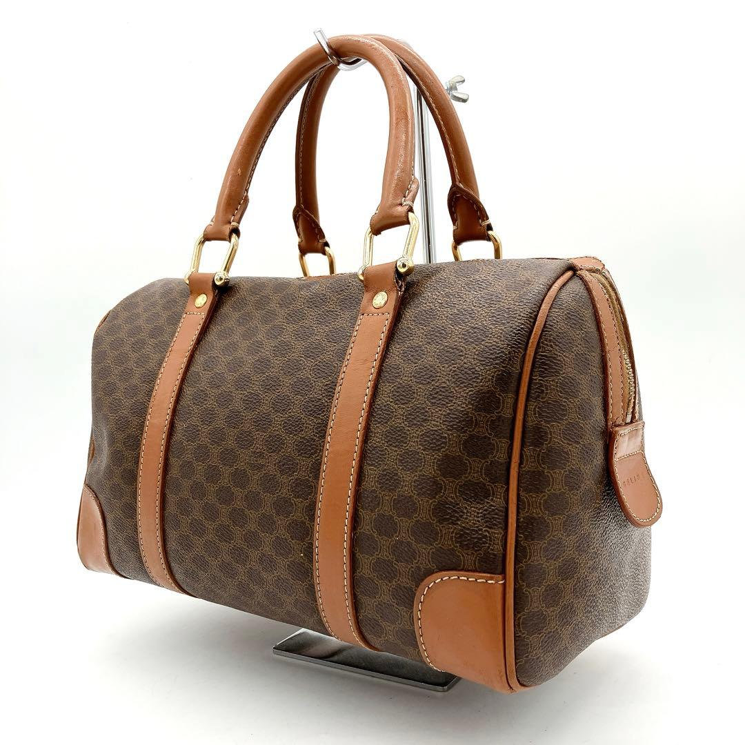 【CELINE】ミニボストンバッグ　ハンドバッグ　マカダム柄　ゴールド金具