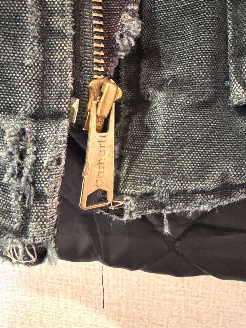 古着 USA製 カーハート ダックベスト ジャケット 腰ゴム　ネイビー　ブラック