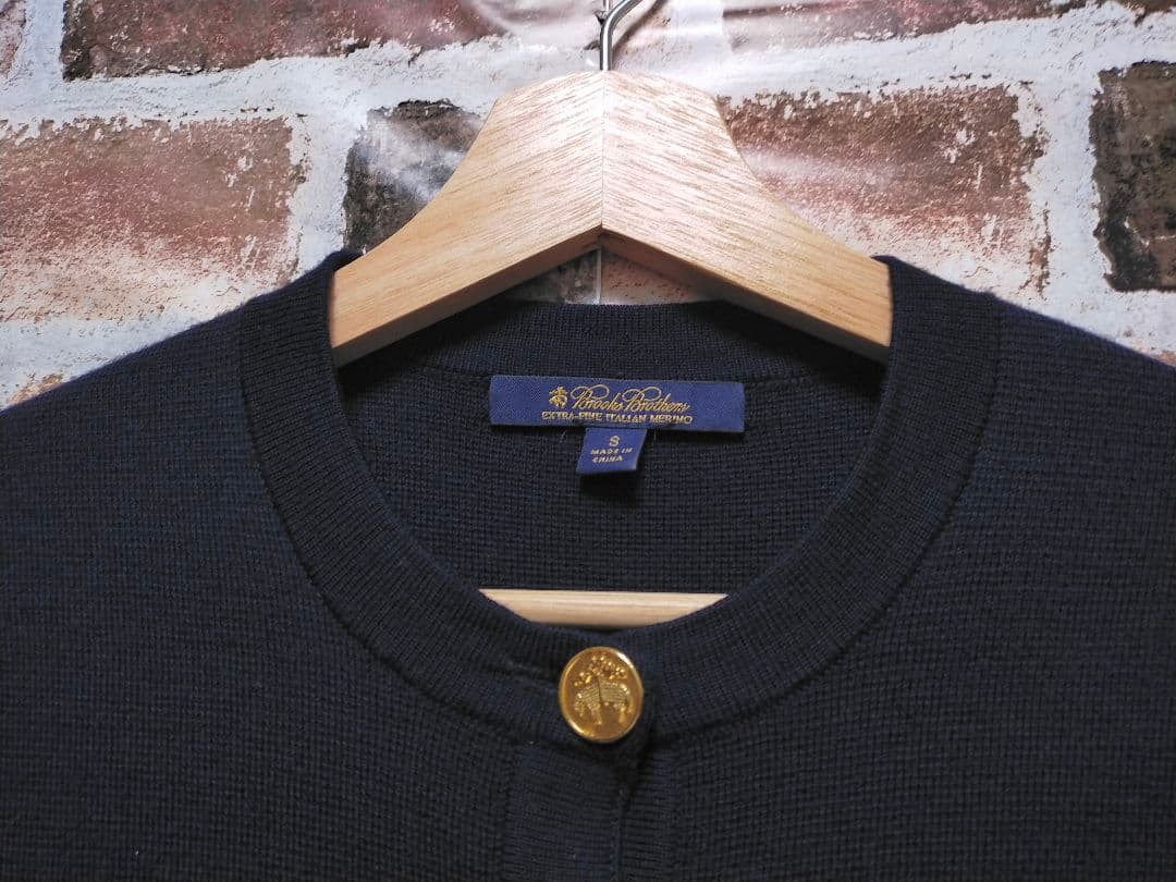 Brooks Brothers 金ボタン ミラノリブ ノーカラー カーディガン