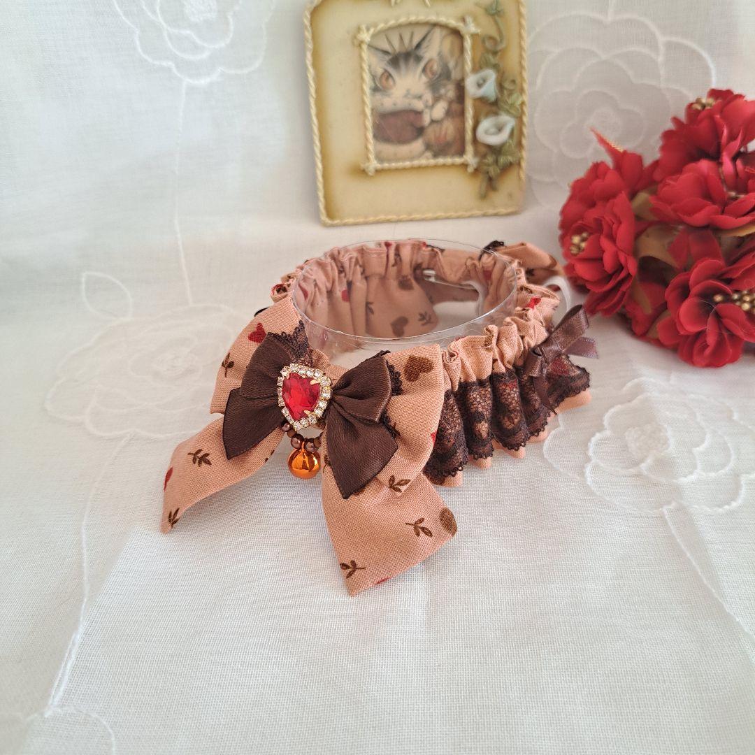 短毛シュシュ、ミルクブラウン、わんちゃん猫ちゃん用襟付き首輪