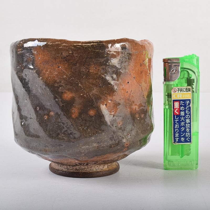 茶道具　京焼　秀楽造　赤楽筒茶碗　共箱　V　R8030