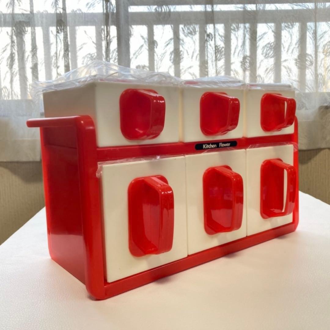 調味料ラック ケース 容器 2段 オレンジ 花柄 ポップ 昭和レトロ 新品