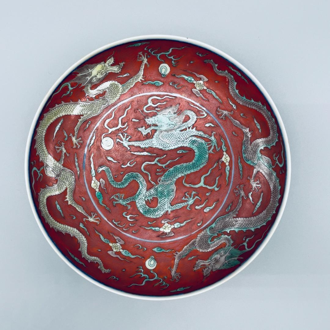 康熙官窯 五彩 五爪龍 平皿 景徳鎮 陶磁器 中国美術