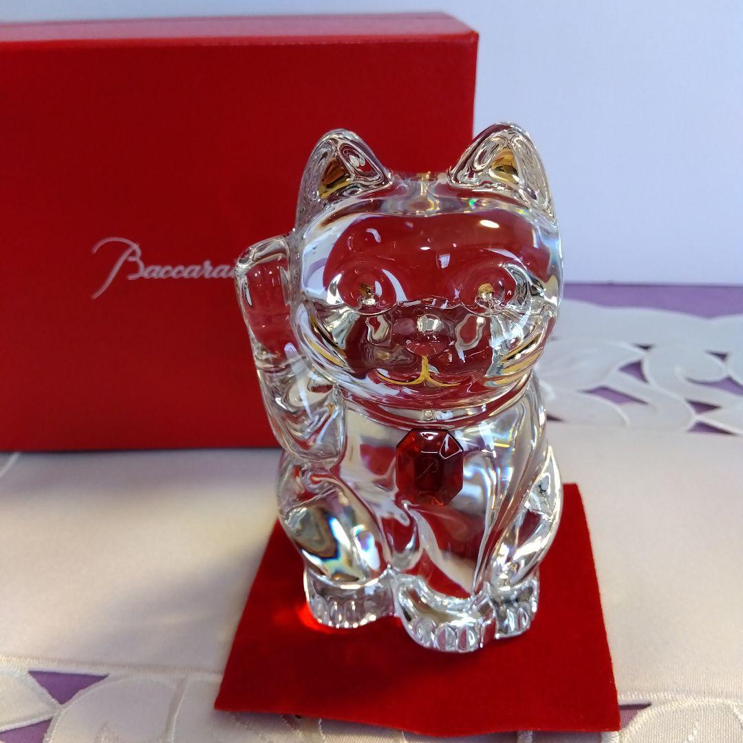 【ちょこ様】Baccarat クリスタル 招き猫 レッドオクトゴン 約10cm